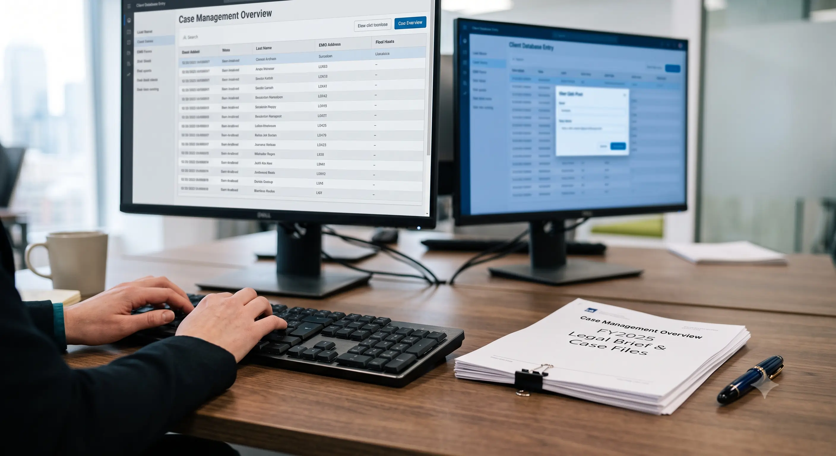 Professional hands typing commitment documents for title data entry