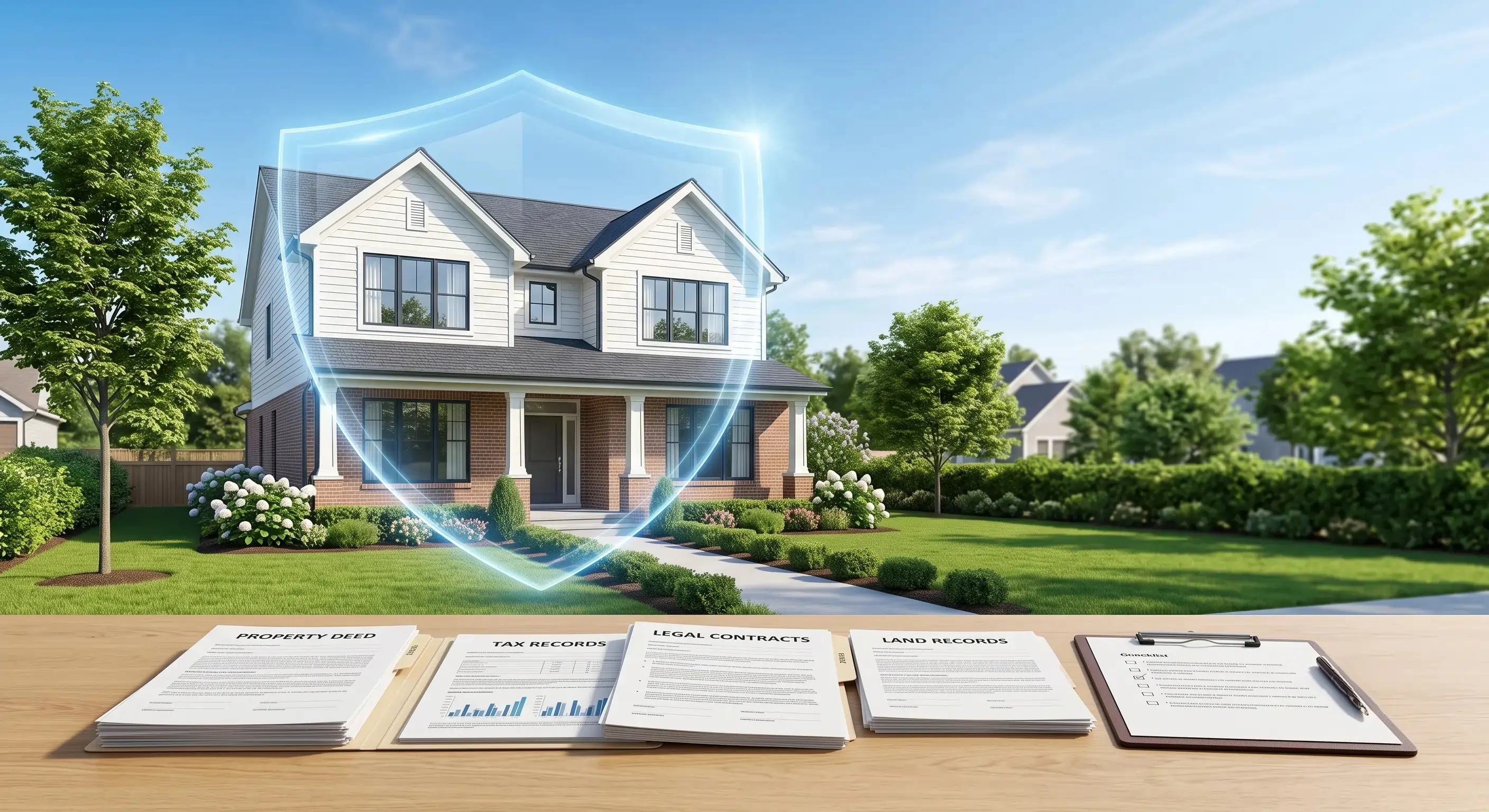 Modern home with legal paperwork and tax documents for property compliance