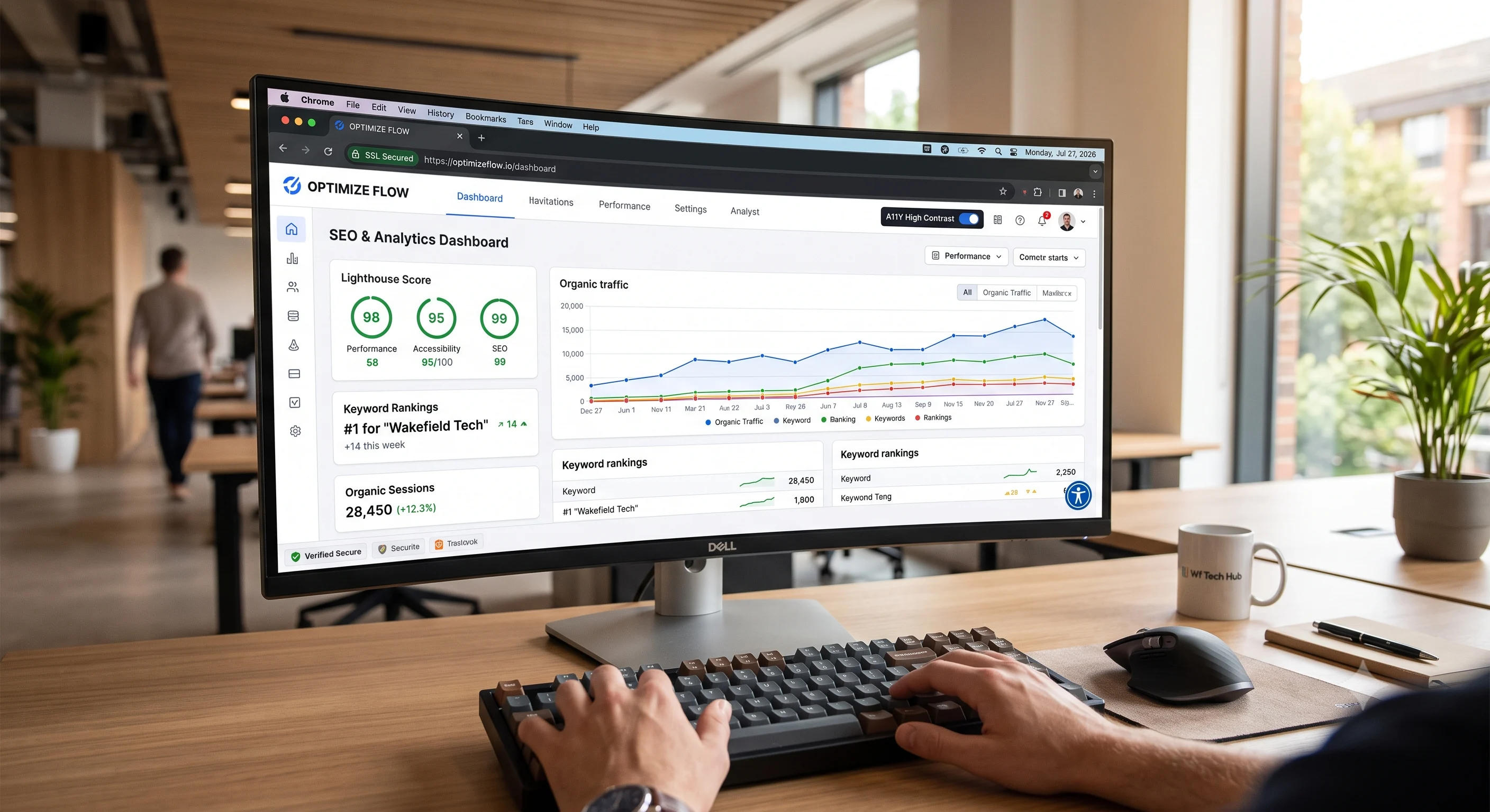 Entrepreneur browsing a professional business website on desktop