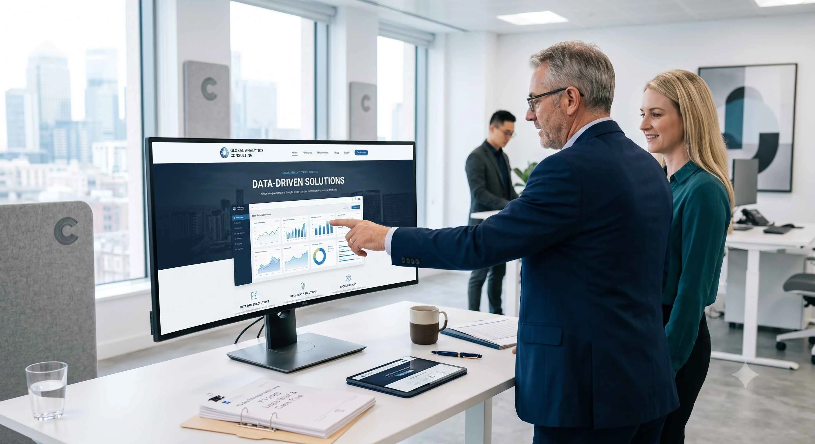 Entrepreneur browsing a professional business website on laptop and mobile