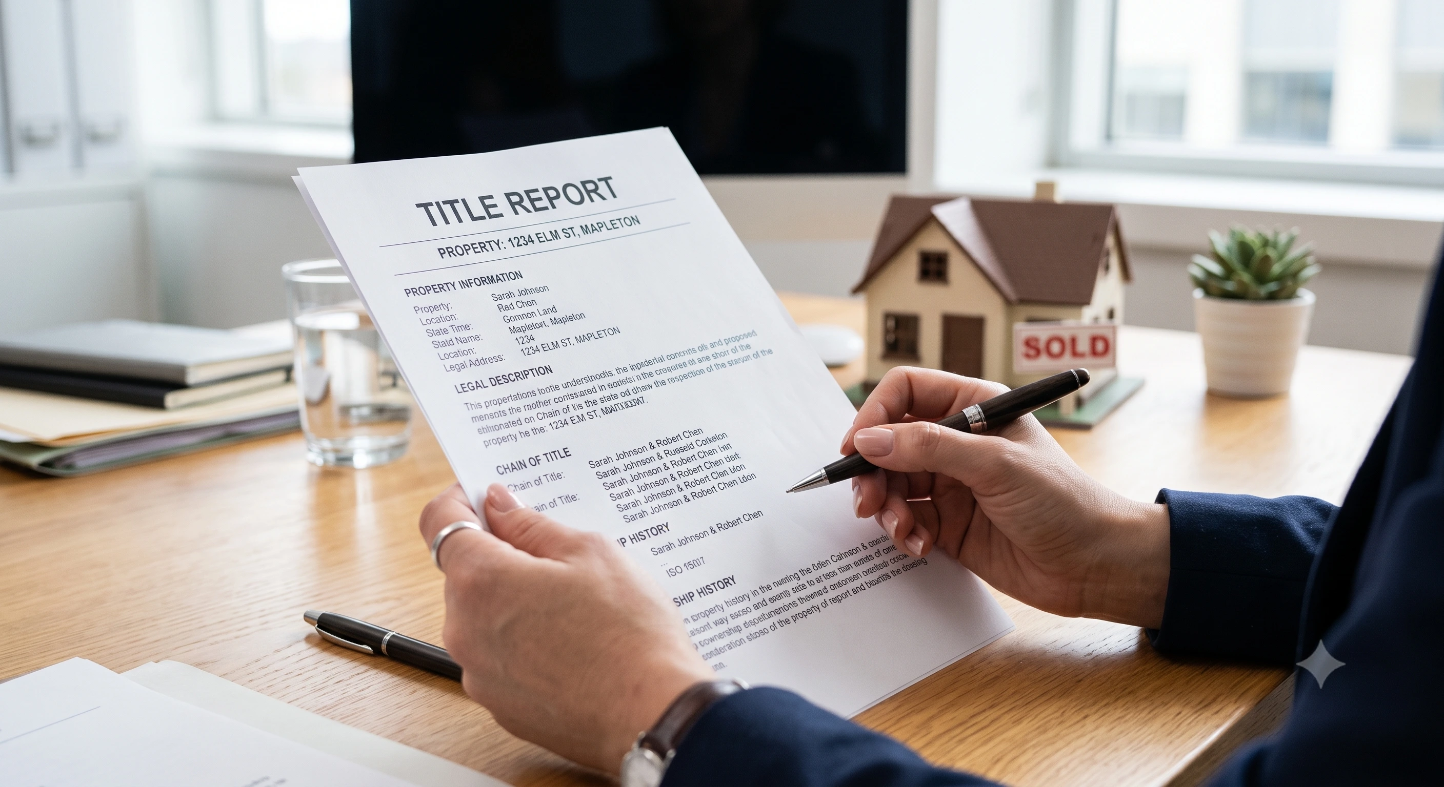 Professional reviewing a title examination report before real estate closing – GravityOne Solutions Option 2  "3 Things Every Buyer Must Check in a Preliminary Title Report Before Signing"  Meta Title: 3 Things to Check in a Preliminary Title Report | Hom