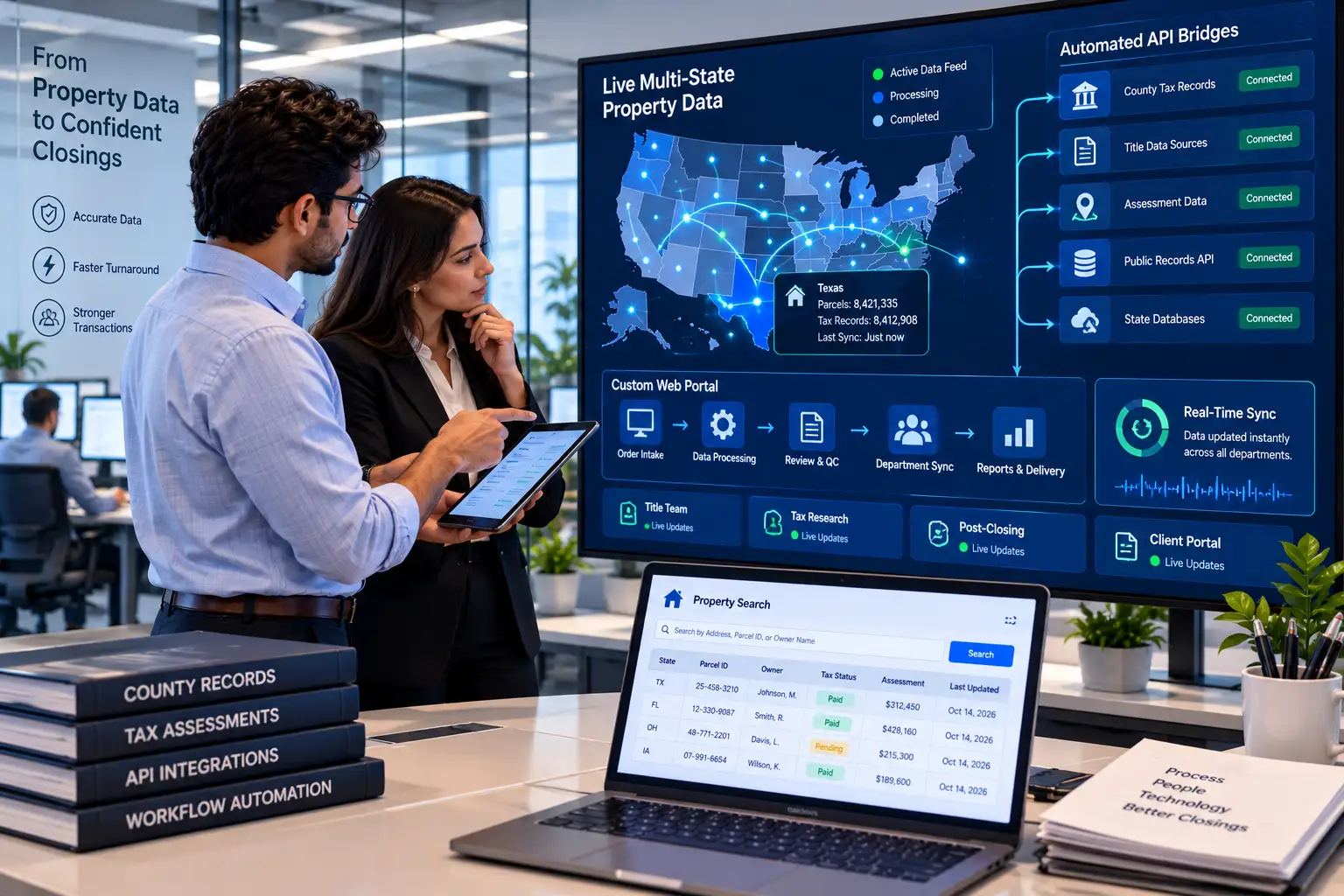 Operations specialists using a custom web portal to process high-volume title and tax data without manual bottlenecks